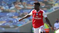 3. Bukayo Saka - Bukayo Saka baru berusia 18 tahun dan bermain gemilang untuk Arsenal pada musim ini. Penyerang serba bisa ini telah mencatatkan 4 gol dan 4 assist di semua kompetisi pada musim 2019-2020.  (AFP/Gareth Fuller/pool)