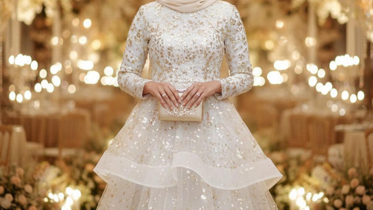 7 Model Gamis Cloud Dancer Kombinasi Gold untuk Kondangan Glamor, Tampil Mewah Tanpa Berlebihan