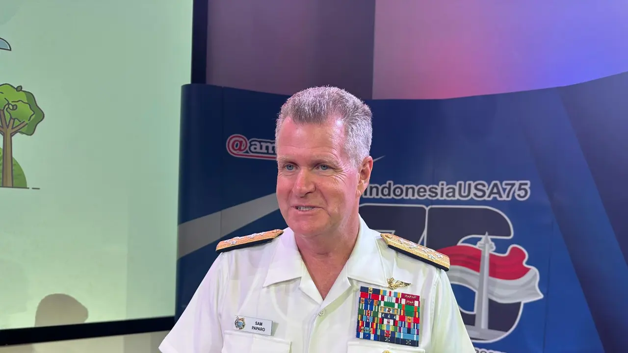 Komandan U.S. Indo-Pacific Command (USINDOPACOM) Laksamana Samuel Paparo dalam acara diskusi di @america, Jakarta, Rabu (12/6/2024). (Liputan6/Benedikta Miranti)