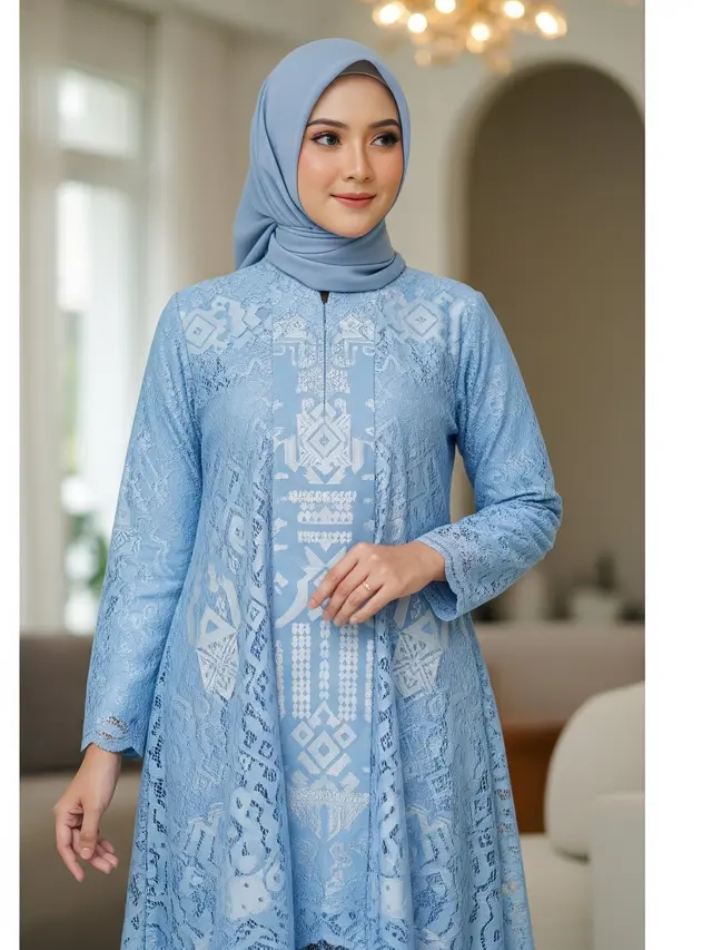 Model Gamis Brokat Etnik Warna Pastel (Gemini AI)