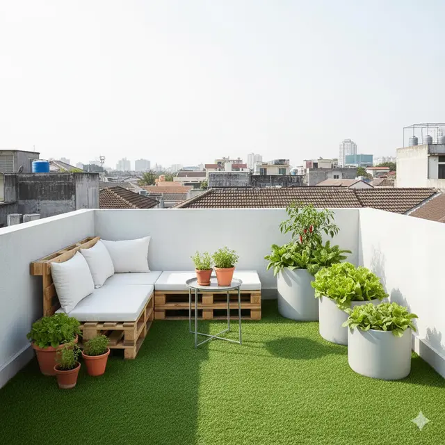 Rumah Minimalis dengan Taman Rooftop Sederhana (Gemini AI)