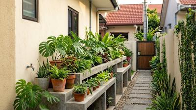 9 Desain Rak Tanaman Permanen dari Beton di Sisi Rumah, Solusi Lahan Sempit