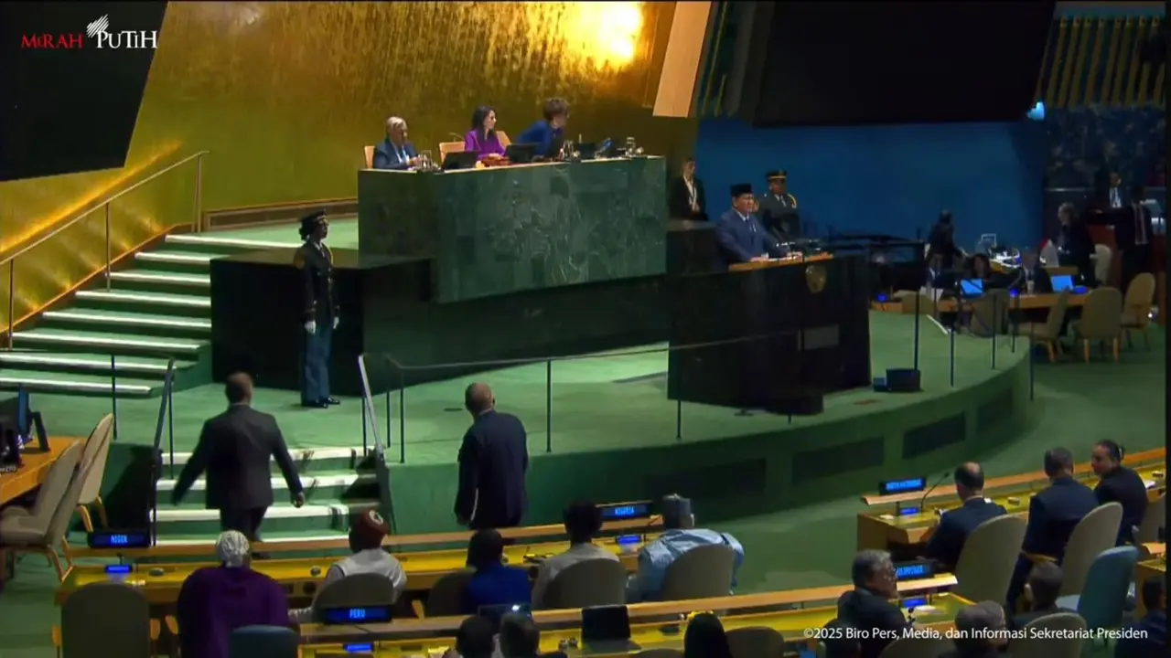 Presiden Prabowo Subianto menyampaikan pidato di Sidang Umum Perserikatan Bangsa-Bangsa (PBB) ke-80, Selasa (23/9/2025).