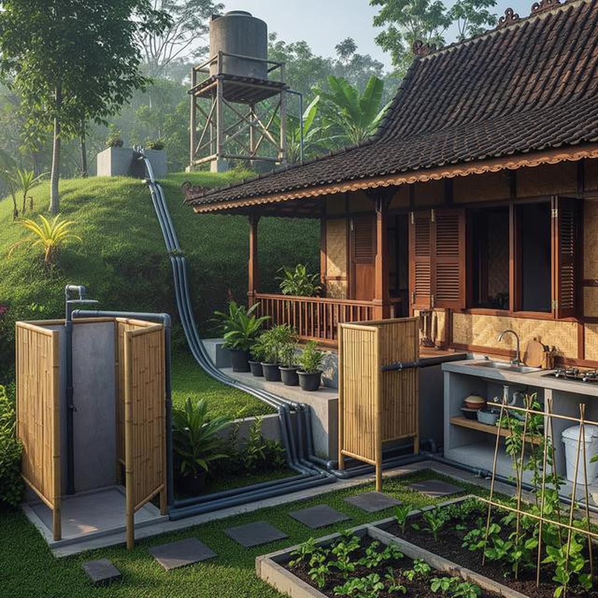 7 Model Rumah di Desa dengan Sistem Air Gravitasi Tanpa Pompa