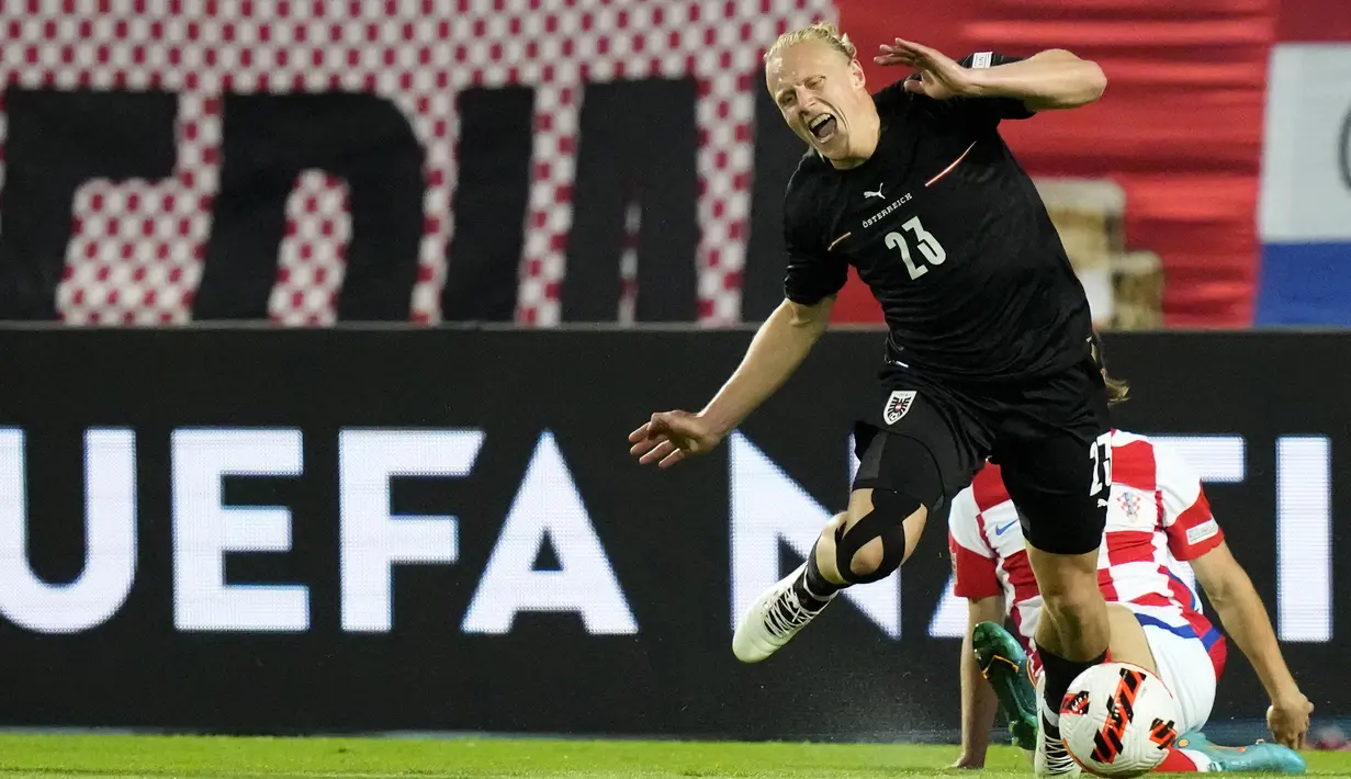 Austria yang tergabung di UEFA Nations League A Grup 1 harus melakoni matchday pertama dengan menyambangi Kroasia di Gradski Vrt Stadium, Osijek, Kroasia, Sabtu (4/6/2022) dini hari WIB. (AP/Darko Bandic)