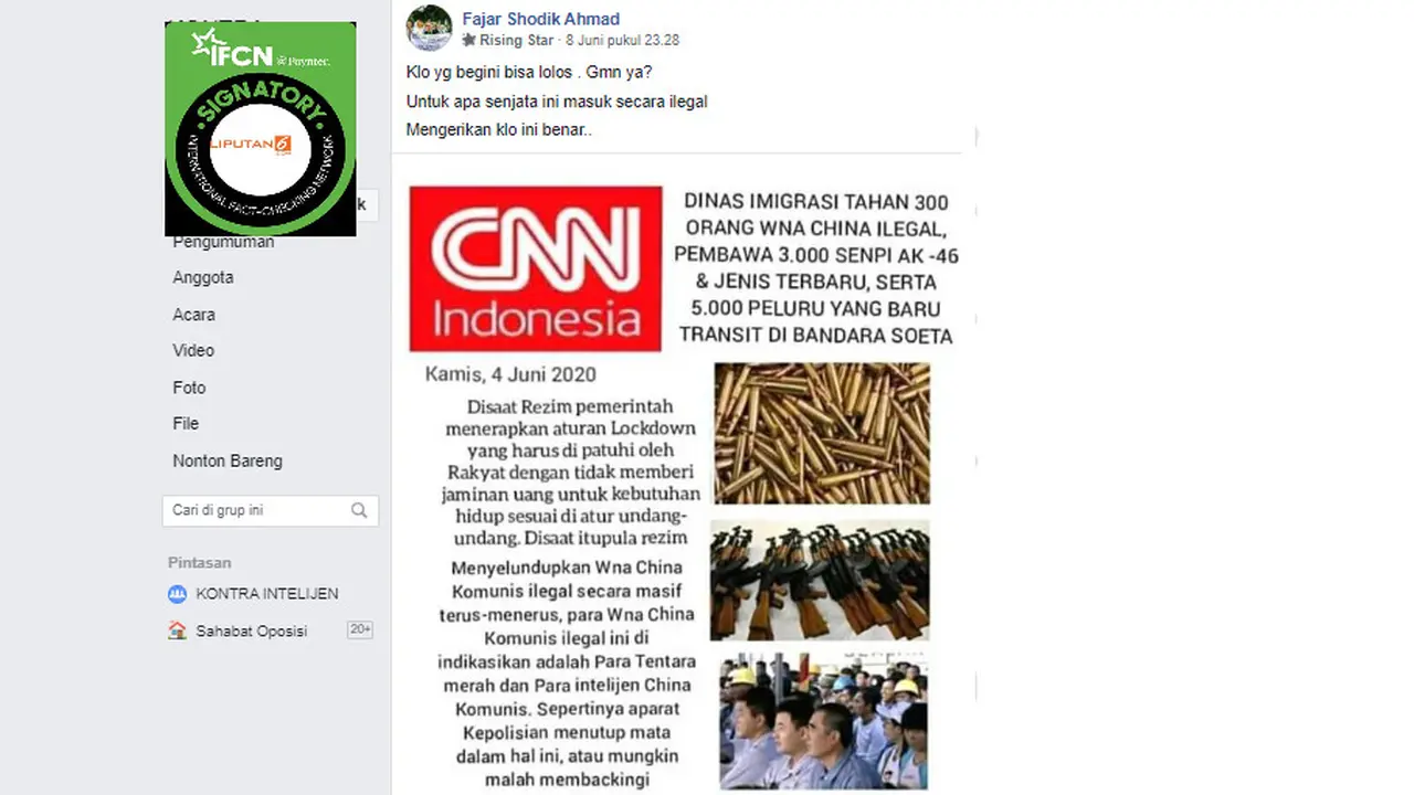 Penelusuran Klaim CNNIndonesia Memuat Artikel 300 Orang WNA China Ilegal Ditangkap Dinas Imigrasi