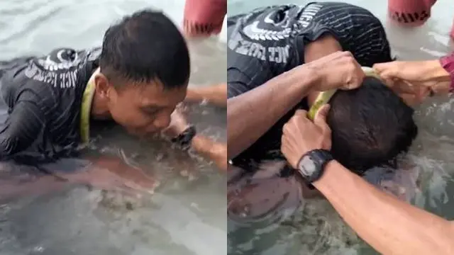 Viral Video Pria Terjebak di Beton Pinggir Pantai Ini Bikin Geleng Kepala