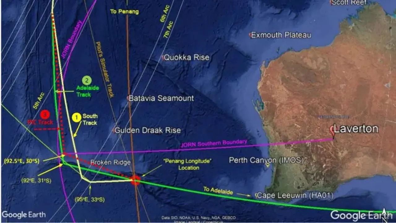 Peneliti Vincent Lyne mengklaim penelitian barunya membantu menemukan "tempat persembunyian yang sempurna" Pesawat Malaysia MH370. (Vincent Lyne/Google Earth)