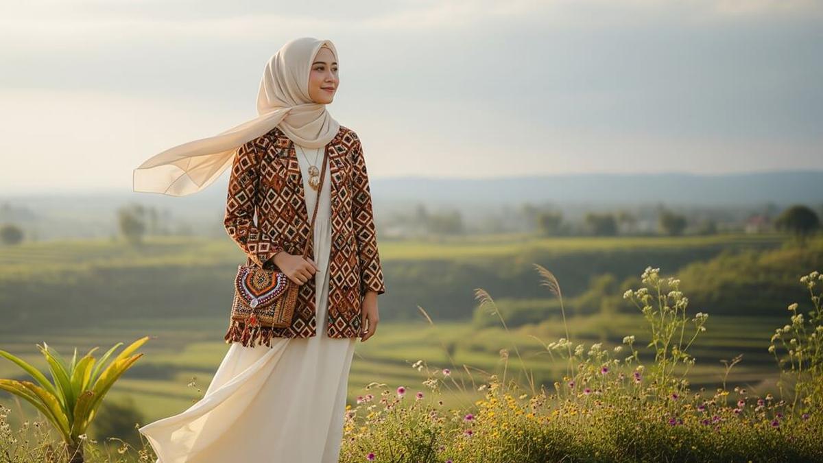 10 Gamis Polos Simpel Dipadukan Blazer Batik Etnik Kekinian, Tampil Stylish dan Elegan