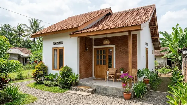 Rumah Desa dengan Aksen Bata Ekspos