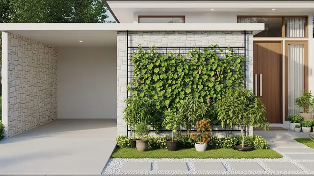 Inspirasi Rumah dengan Kebun Buah Mini di Samping Carport