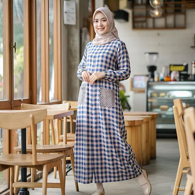 Outfit Gamis Kotak-Kotak Kombinasi Polos dan Tips Memilihnya/viaGPT