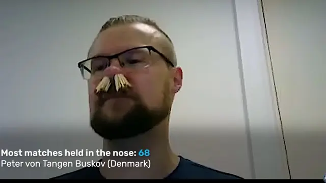 Peter von Tangen Buskov, pria asal Denmark yang berhasil memasukkan 68 korek api ke lubang hidungnya. (Dok. Guinness World Records)