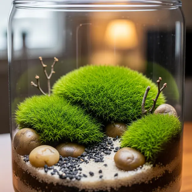 Lumut dan Terrarium Mini yang Bisa Jadi Media Relaksasi Sederhana di Rumah (Gemini AI)