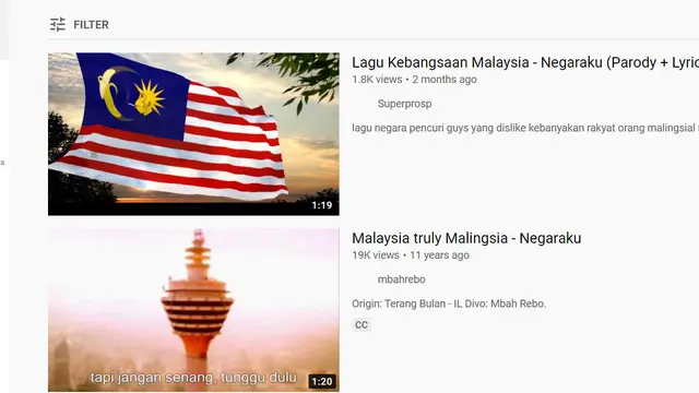 Video lagu kebangsaan Malaysia, "Negaraku", yang disebar netizen Indonesia.