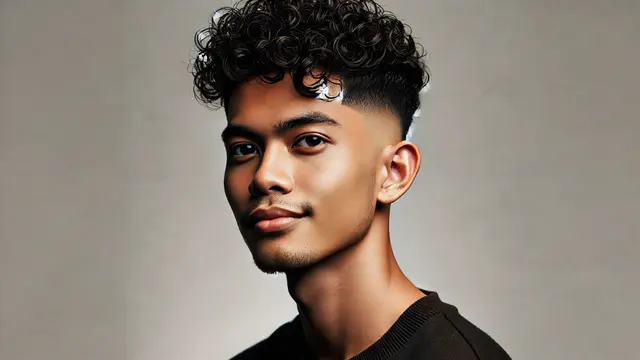 Gaya rambut Drop Fade Curly (Foto: Rizka Nur Laily via ChatGPT)