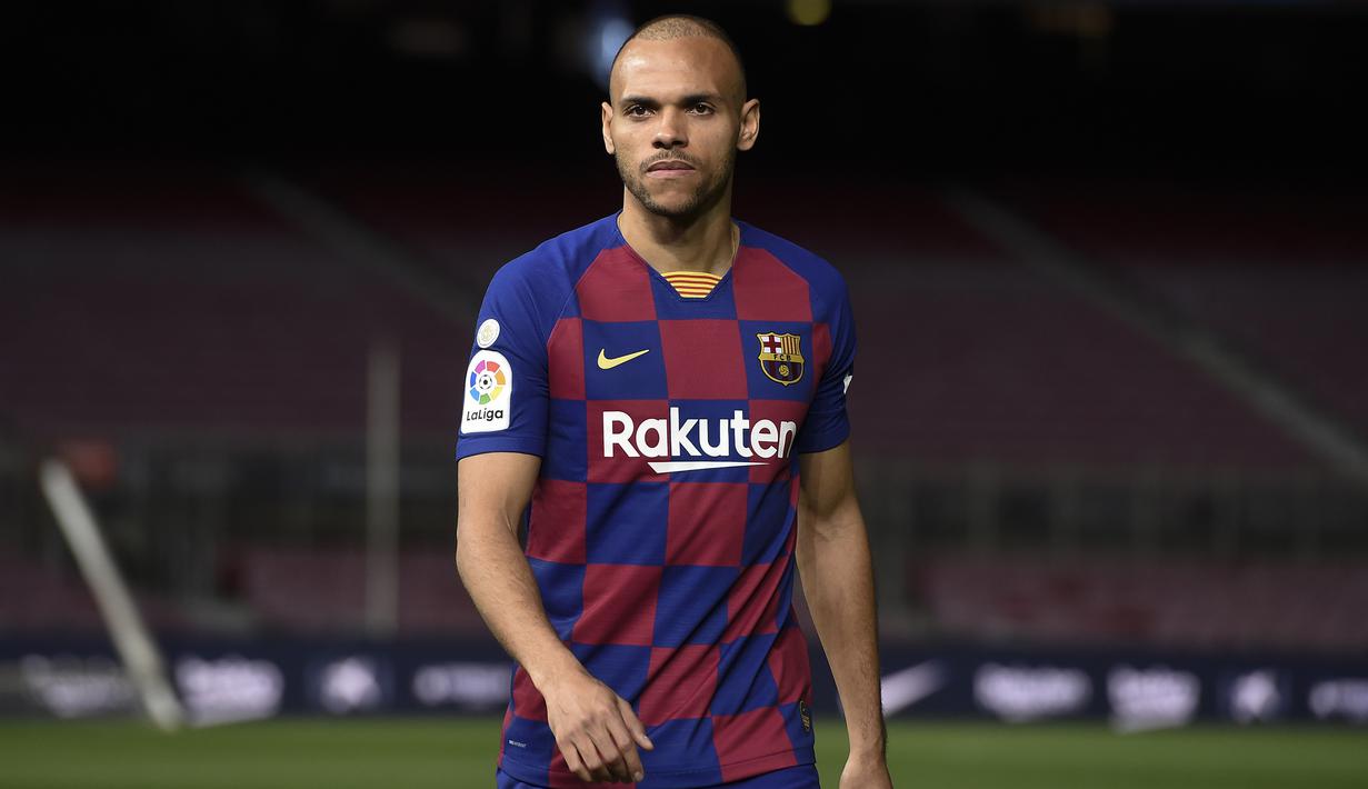 4. Martin Braithwaite - Martin Braithwaite didatangkan dari Leganes pada Februari 2020. Pemain berusia 29 tahun ini gagal menembus tim utama Barcelona dan hanya empat kali tampil sebagai pemain inti di La Liga. (AFP/Josep Lago)