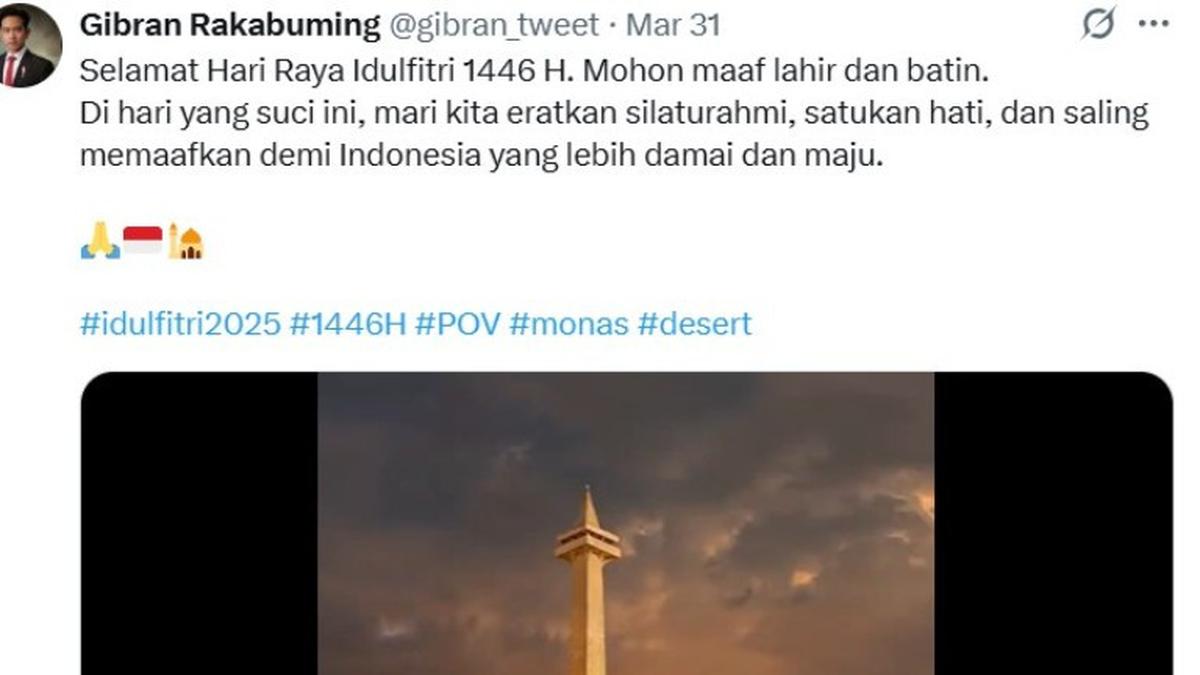 Cuitan Gibran Rakabuming Ucapkan Selamat Lebaran Pakai AI dan Tampilkan Monas di Gurun Jadi Sorotan