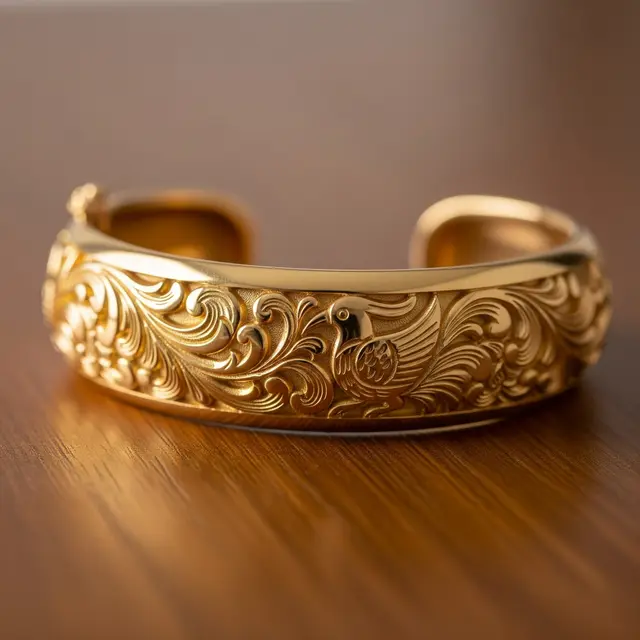 Gelang Emas dengan Motif Ukiran Etnik yang Timeless