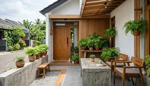 6 Teras Rumah dengan Suplir dan Meja Semen Cor, Ciptakan Sudut Santai Estetik