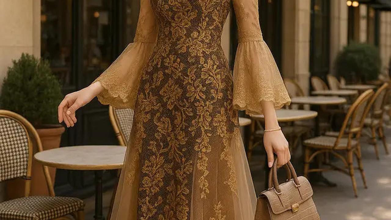7 Pilihan Long Dress Batik Brokat Lengan Trompet, Mewah &amp; Unik untuk Acara Formal 2025