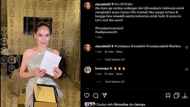 Cinta Laura Bangga dan Terharu Dapat Undangan Resmi untuk Hadir di Red Carpet Cannes Film Festival 2023: Lets Rock This Event!. (instagram.com/claurakiehl)