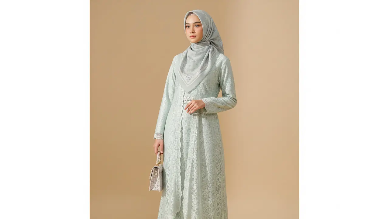 Model Mix and Match Gamis Brokat dan Hijab