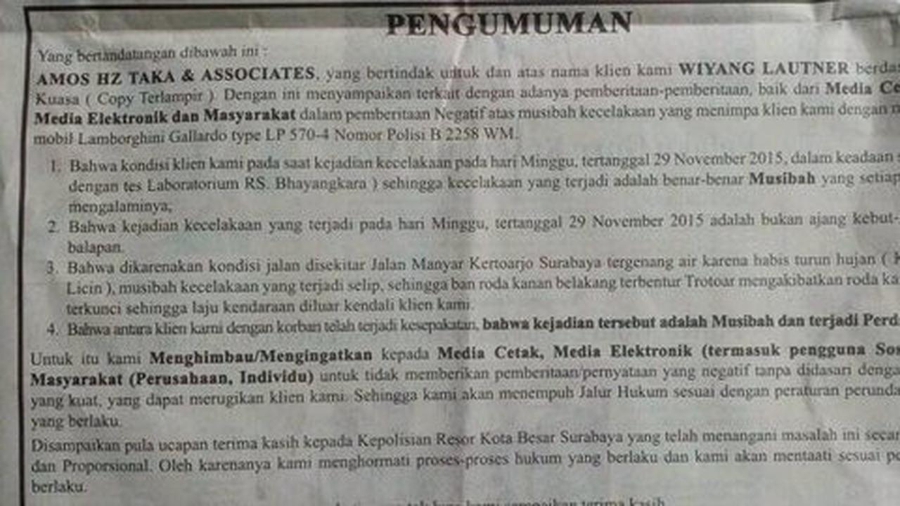 Peradi kecam pengacara Lamborghini maut main ancam lewat iklan