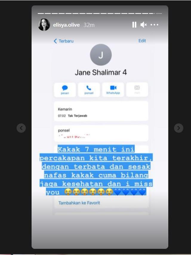 Pesan Jane Shalimar untuk sahabat sebelum meninggal dunia
