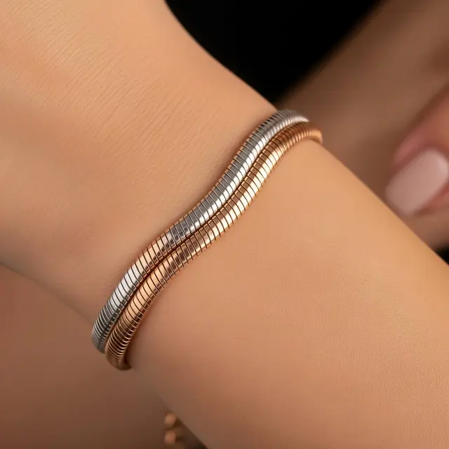 Gelang Emas Kombinasi Rose Gold dan Putih