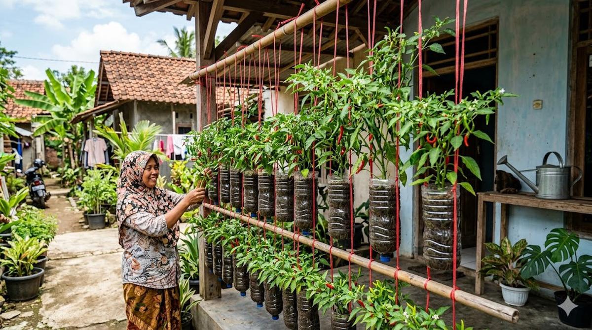 Tips Tanaman Cabai di Botol Bekas Cepat Berbunga dan Berbuah ( AI Generated)