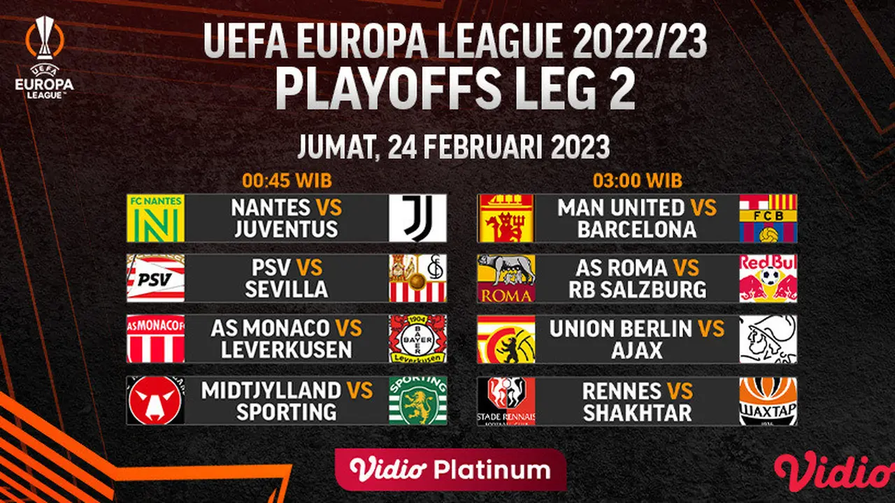 Jadwal Liga Europa Playoffs Leg 2 Live Vidio Jumat 24 Februari : Nantes Vs Juventus, Barcelona Vs Manchester United