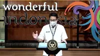 Sandiaga Uno membahas tentang dana hibah pariwisata dan bantuan insentif pemerintah secara daring, Senin (24/5/2021) (Liputan6.com/Komarudin)