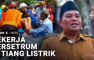 Pekerja Tersetrum di Tiang Listrik
