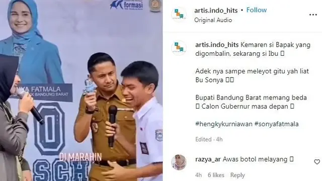 Hengky Kurniawan dan Sonya Fatmala berkunjung ke salah satu sekolah. (Instagram/@artis.indo_hits)