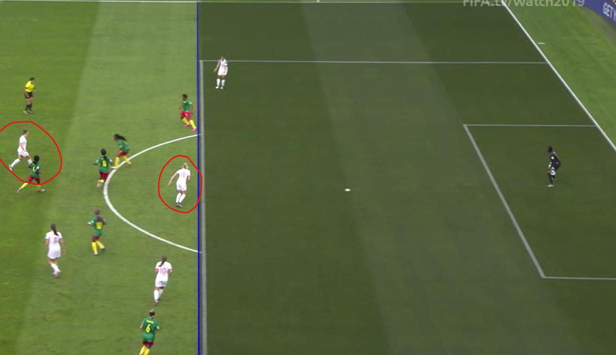 Berdasarkan tayangan VAR (Video Assistant Referee) gol kedua Inggris yang dicetak oleh Ellen White sah. Posisi striker Inggris tersebut tidak off-side saat hendak menerima operan dari Lucy Bronze. ( Youtube Screenshot)