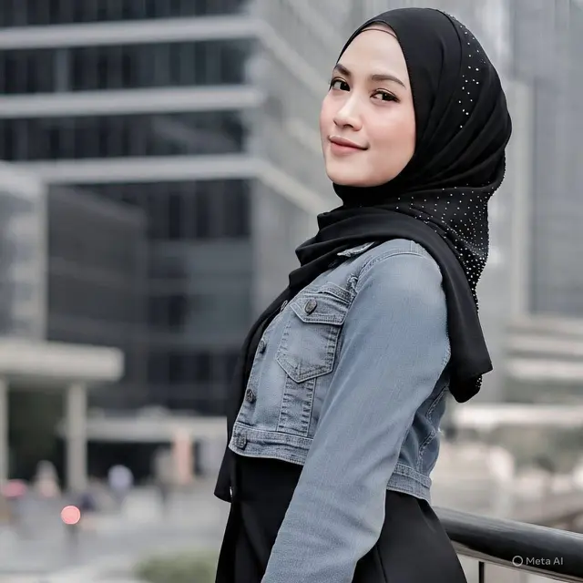 Jaket Denim dengan Setelan Monokrom