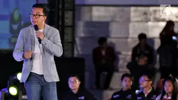 Direktur Indonesia Entertaiment Production Indra Yudhistira saat menjadi pembicara dalam acara EGTC 2018 di Dome kampus UMM, Rabu (26/9). Indra Yudhistira berbagi cerita bagaiman produksi televisi di SCTV - Indosiar. (Liputan6.com/Johan Tallo)