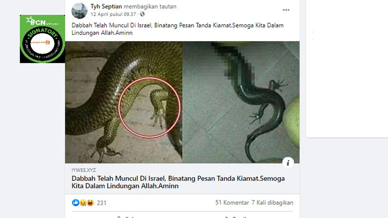 Cek Fakta Liputan6.com menelusuri informasi judul artikel Dabbah binatang tanda kiamat