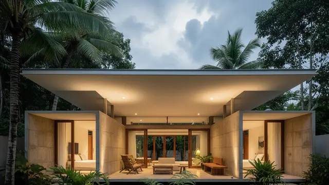 Rumah Semen Ekspos Sederhana yang Cocok untuk Iklim Tropis (AI)