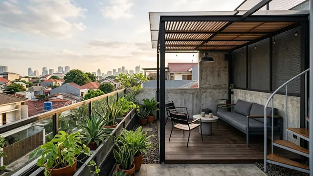 Desain Teras Rooftop Rumah Kecil yang Estetik/AI Generated