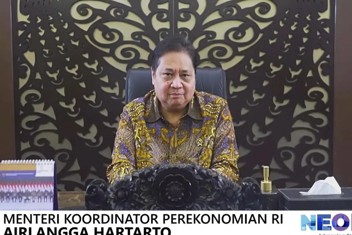 Menteri Koordinator Bidang Perekonomian Airlangga Hartarto saat menyampaikan keynote speech dalam acara Nusantara Economic Outlook (NEO) 2025, Jumat (14/3/2025). (Foto: ekon.go.id)