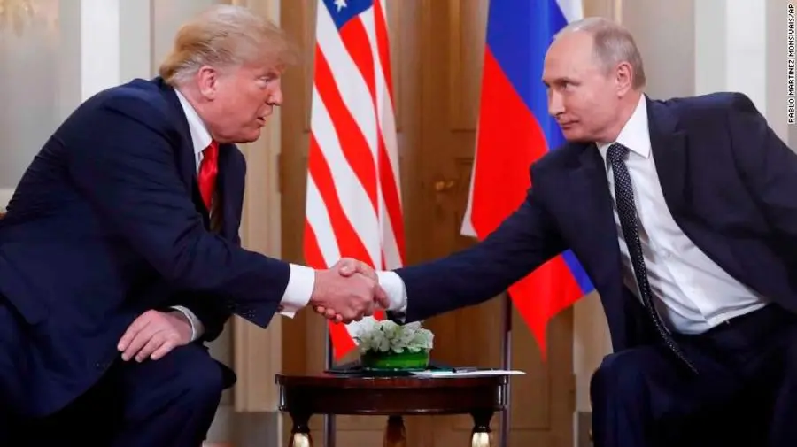 Pertemuan Presiden Amerika Serikat Donald Trump dan Presiden Rusia Vladimir Putin di Helsinki, Finlandia (16/7) (Pablo Martinez / AP PHOTO via CNN)