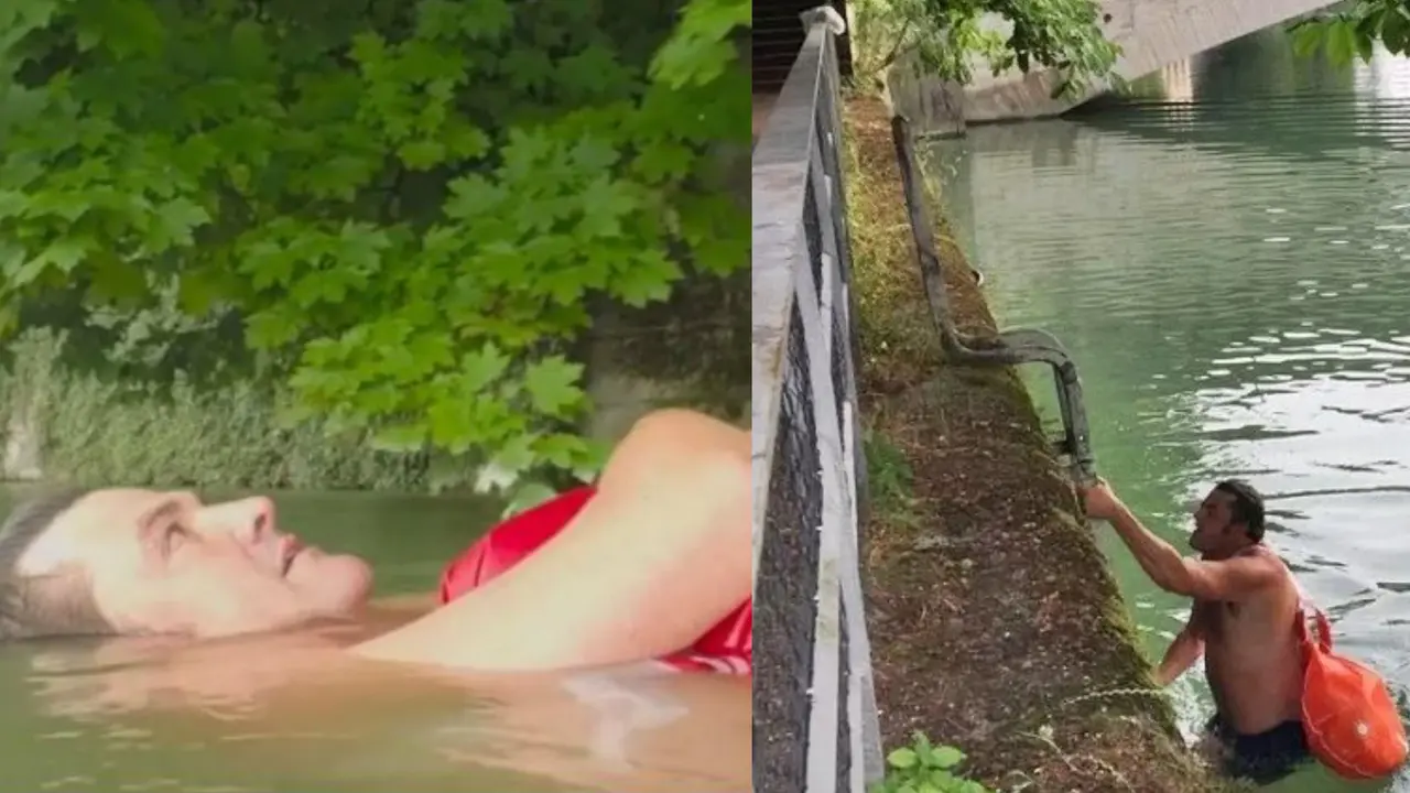 Pria Jerman berenang 2 kilometer menuju kantor. (BBC/Facebook)