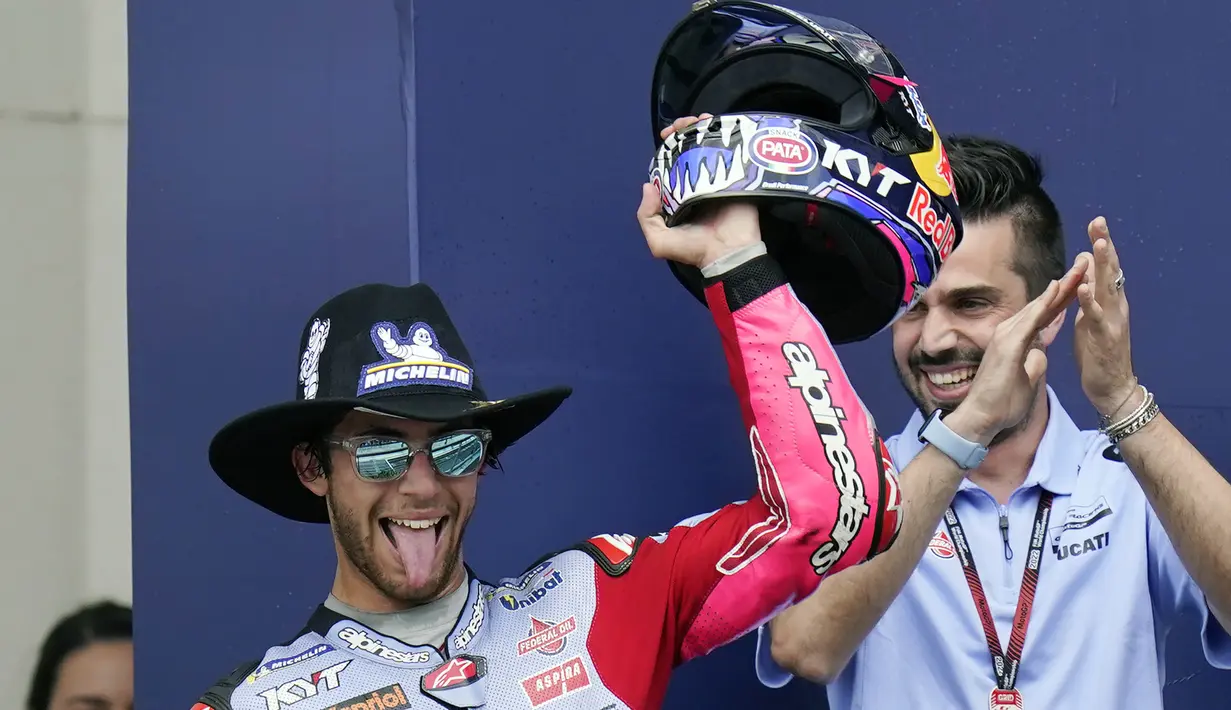 Kemenangan Enea Bastianini ini merupakan yang kedua sepanjang kariernya di MotoGP, setelah yang pertama ia lakukan di seri pembuka MotoGP 2022 di Sirkuit Losail, Qatar. (AP/Eric Gay)