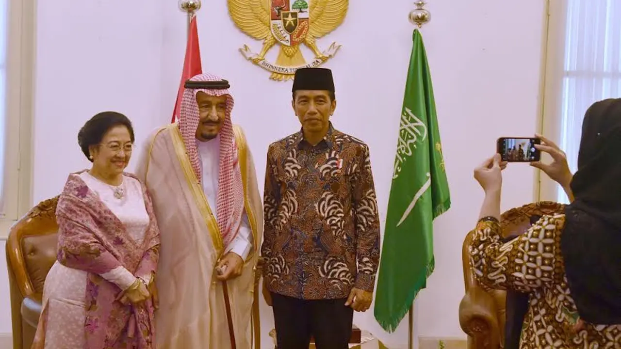 Raja Salman bersama Megawati dan Presiden Jokowi