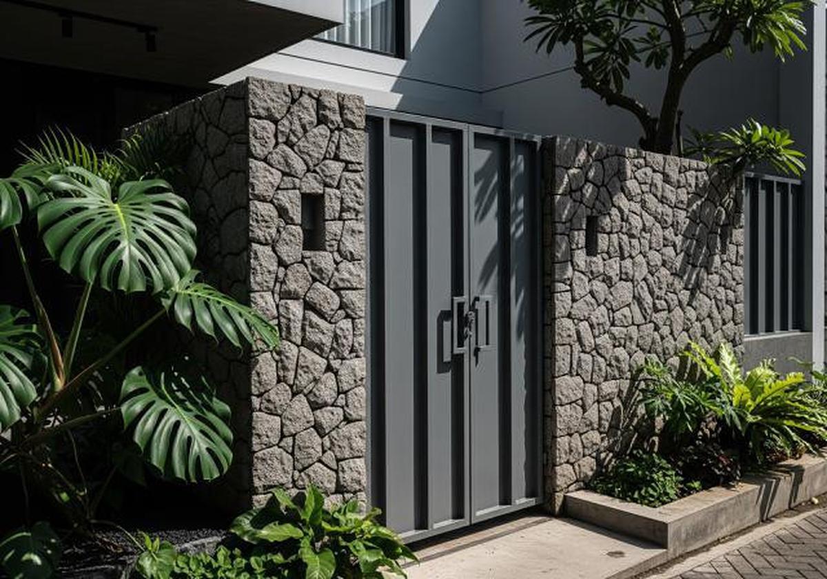 8 Model Pagar Rumah Kombinasi Besi Hollow dan Batu Alam, Estetika Modern yang Kokoh dan Elegan