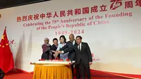 Perayaan 75 tahun HUT China yang diadakan Misi China untuk ASEAN di Jakarta, Kamis (13/9/2024). (Liputan6.com/Benedikta Miranti)