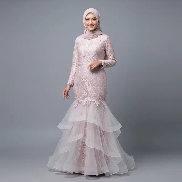 9 Model Gamis Brokat Premium dengan Potongan Mermaid Modern, Tampil Mewah