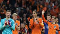 Selebrasi skuad Belanda dalam laga versus Finlandia di Kualifikasi Piala Dunia 2026, Minggu (12/10/2025).&nbsp;(AP Photo/Patrick Post)